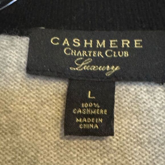 CASHMERE %100  Cardigan ‎ Colorblock Women Large Black Gray Open Front Cardigan - Picture 3 of 7